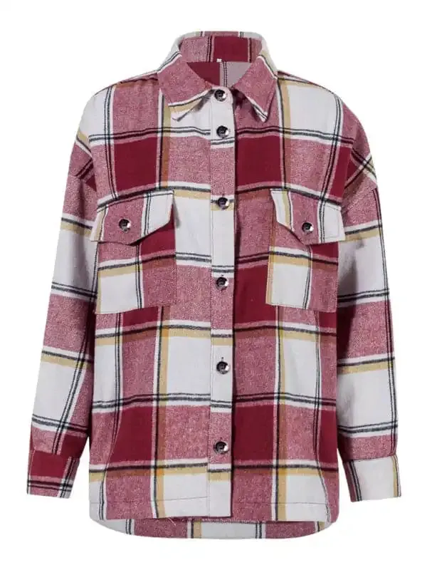 Women’s Check Print Long Sleeve Casual Jacket