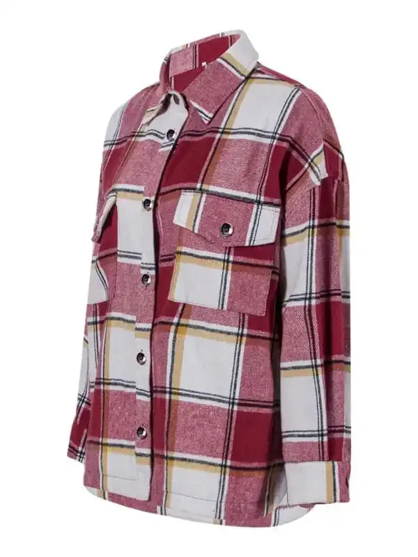 Women’s Check Print Long Sleeve Casual Jacket