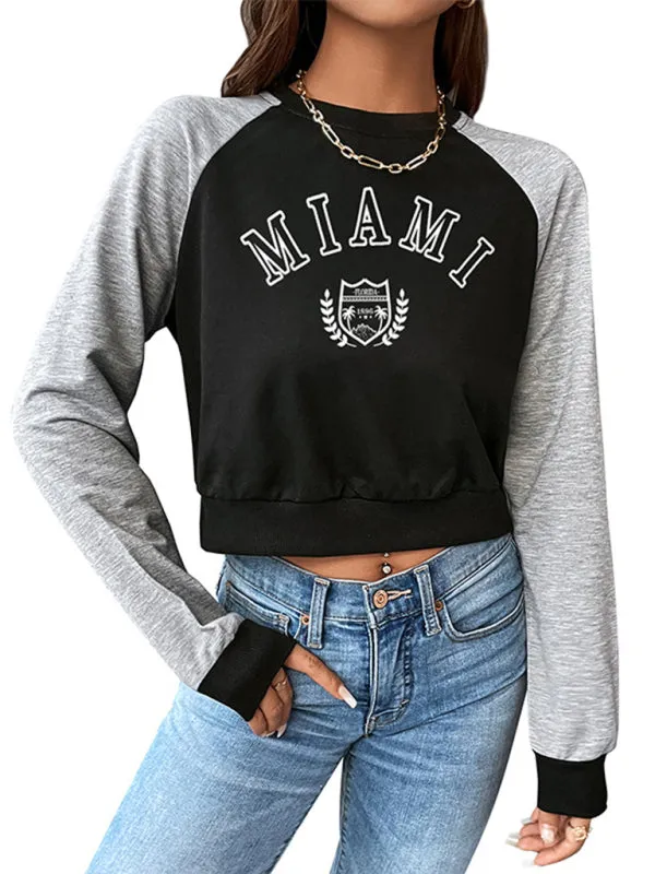 Women's Cropped Raglan Long Sleeve Slogan Sweatshirt