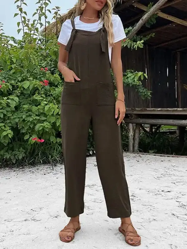 Women’s cropped straight patch pocket overalls