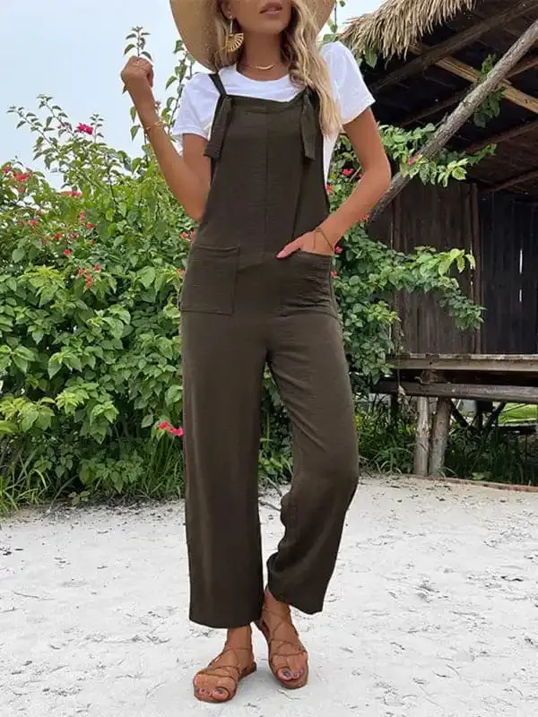 Women’s cropped straight patch pocket overalls