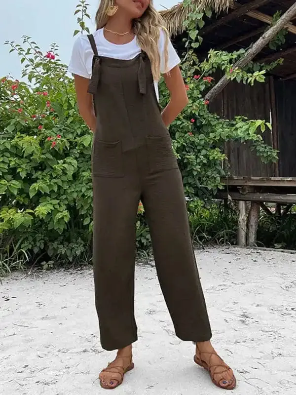 Women’s cropped straight patch pocket overalls