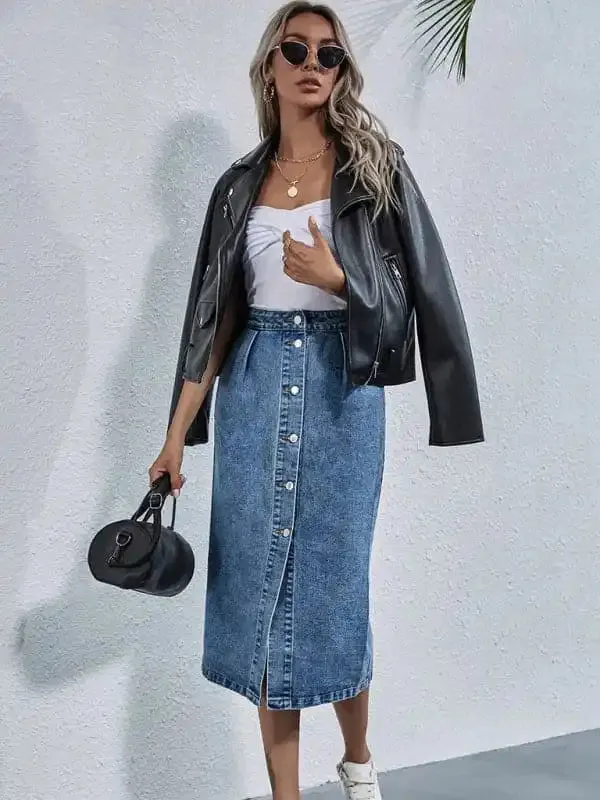 Women’s Denim Button-Up Midi Skirt