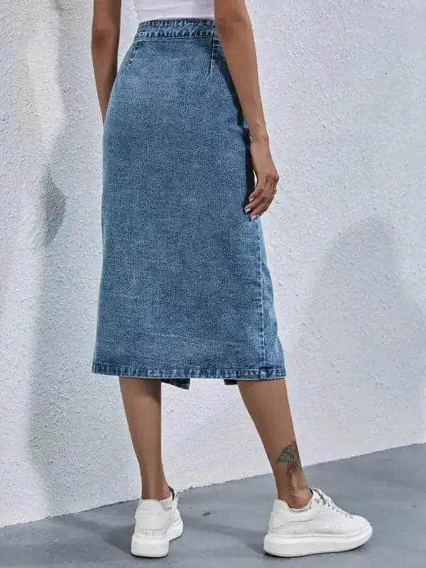 Women’s Denim Button-Up Midi Skirt