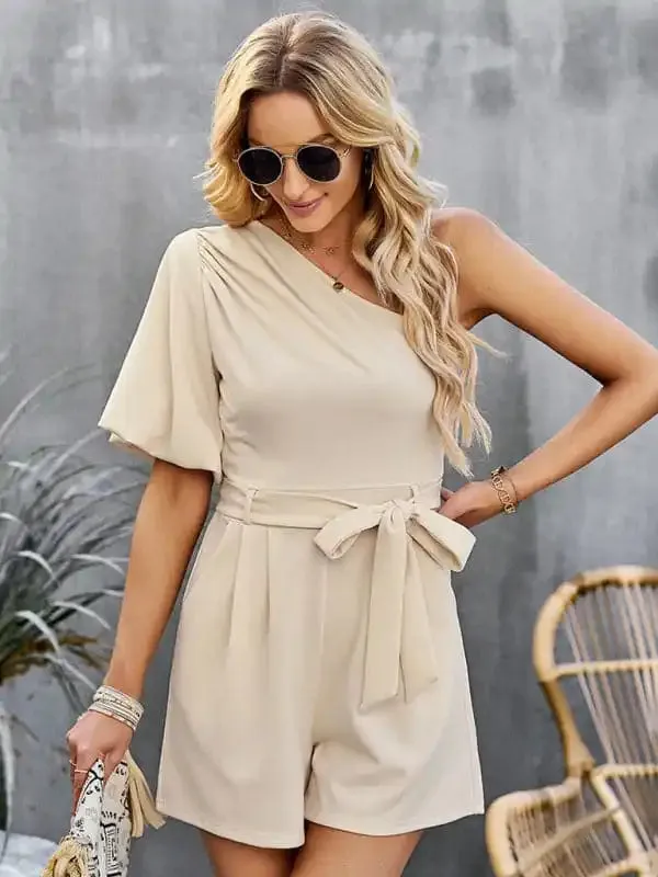 Women’s Elegant Solid Color One Shoulder Rompers