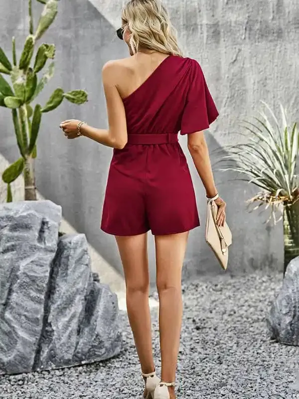 Women’s Elegant Solid Color One Shoulder Rompers