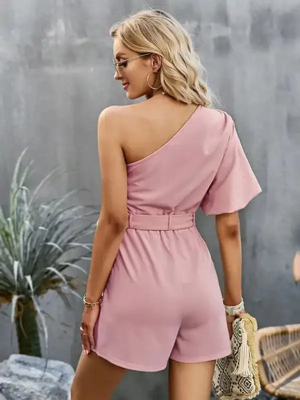 Women’s Elegant Solid Color One Shoulder Rompers