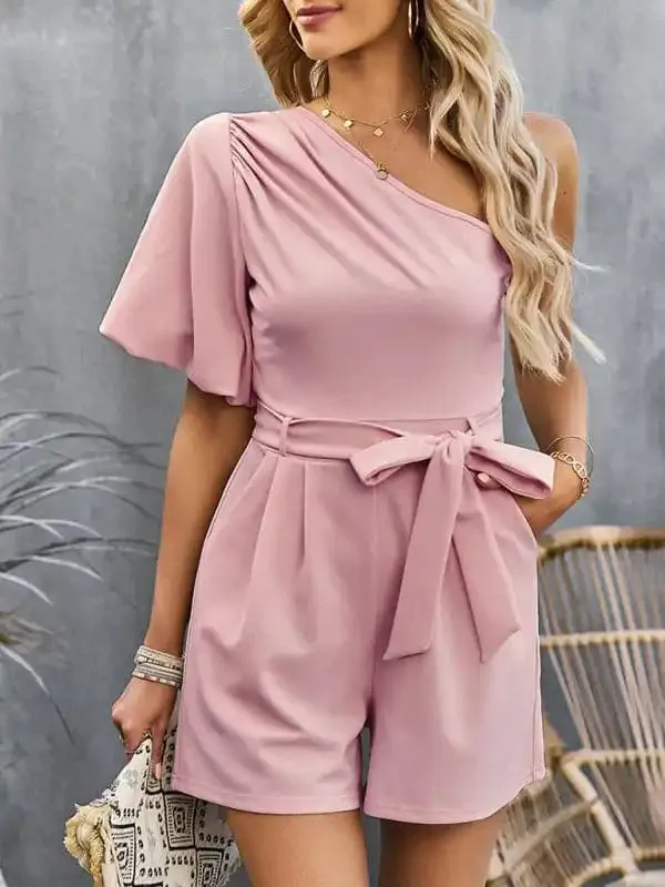 Women’s Elegant Solid Color One Shoulder Rompers