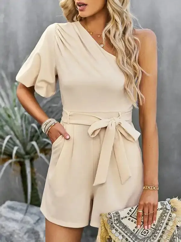 Women’s Elegant Solid Color One Shoulder Rompers