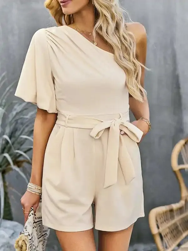 Women’s Elegant Solid Color One Shoulder Rompers