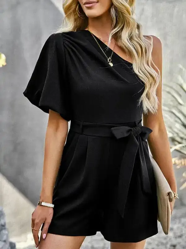 Women’s Elegant Solid Color One Shoulder Rompers