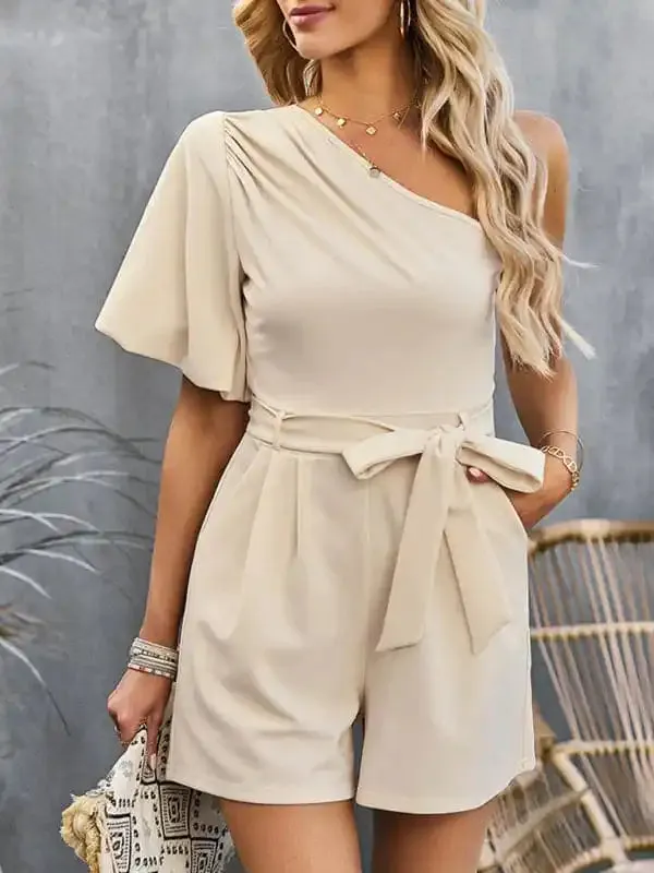 Women’s Elegant Solid Color One Shoulder Rompers