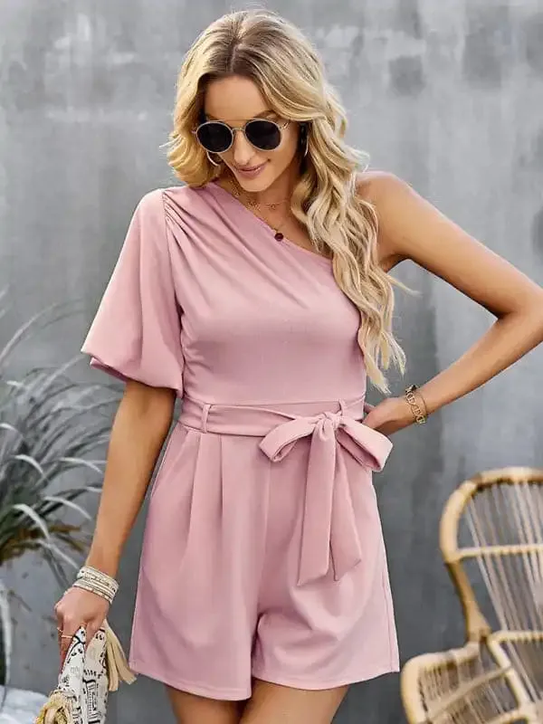 Women’s Elegant Solid Color One Shoulder Rompers