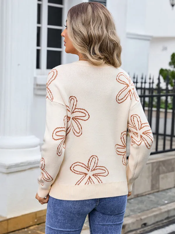 Women's floral long sleeve crew neck sweater