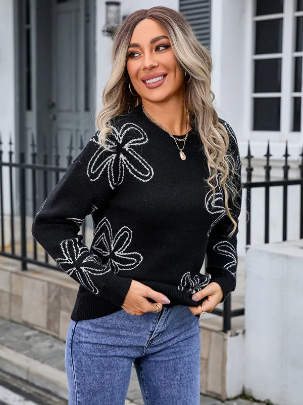 Women's floral long sleeve crew neck sweater