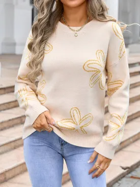 Women's floral long sleeve crew neck sweater