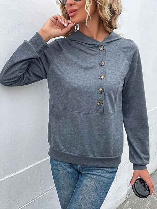 Women's Hoodie With Off Center Button Design