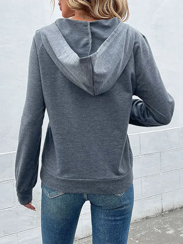 Women's Hoodie With Off Center Button Design