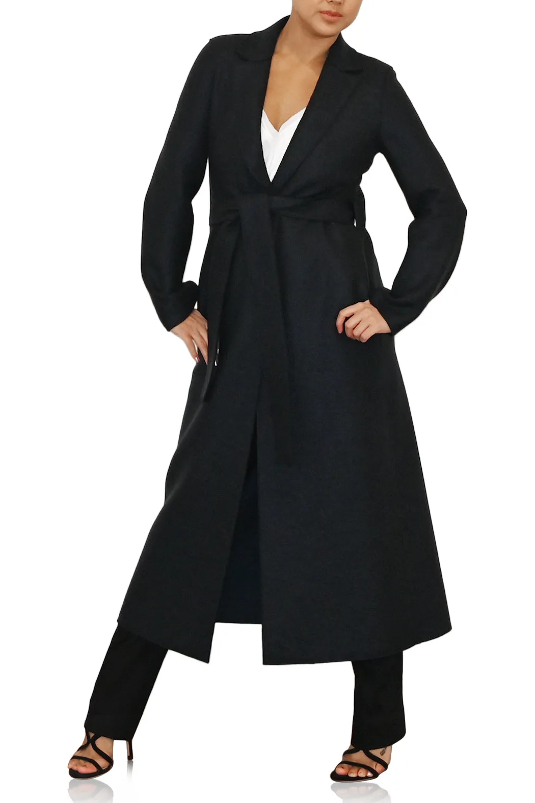 Womens Long Belted S.B Coat Pressed Wool & Polaire