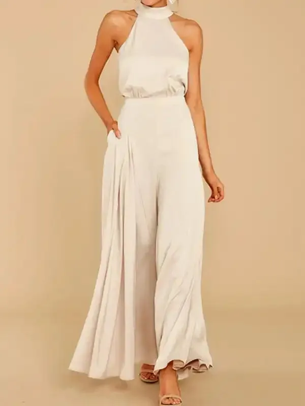 Women’s new off-the-shoulder high-waist jumpsuit wide-leg trousers