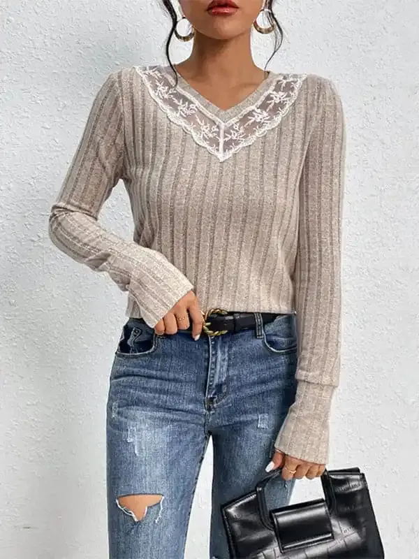 Women’s new solid color long sleeve v-neck sweater