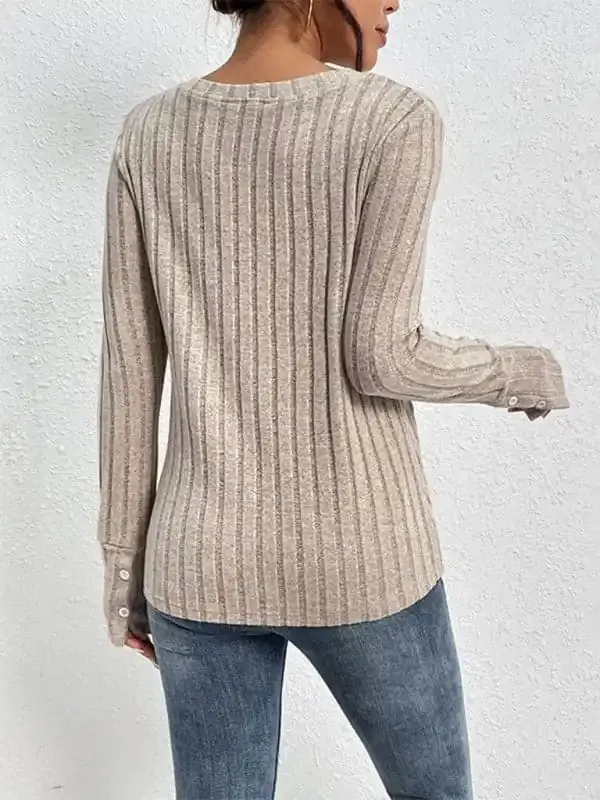 Women’s new solid color long sleeve v-neck sweater