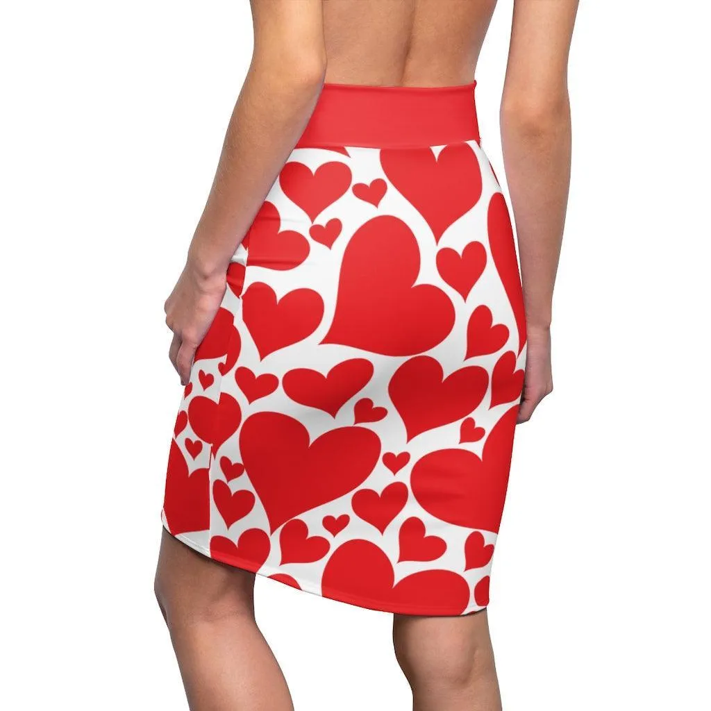 Womens Pencil Mini Skirt, Love Red Hearts, S867849