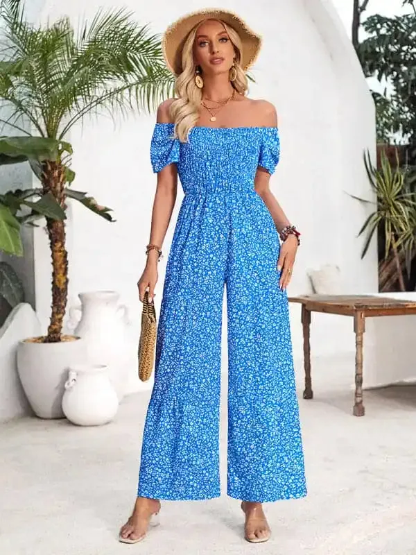 Women’s small floral print round neck jumpsuit