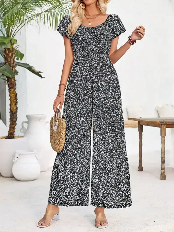 Women’s small floral print round neck jumpsuit