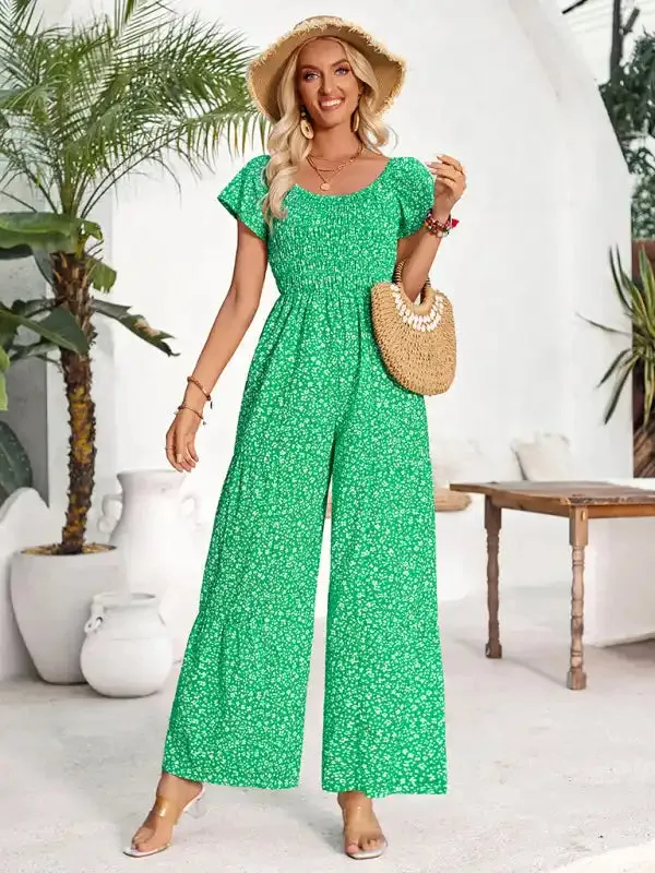 Women’s small floral print round neck jumpsuit