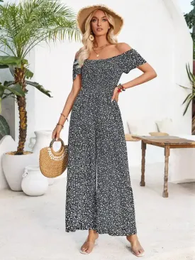 Women’s small floral print round neck jumpsuit