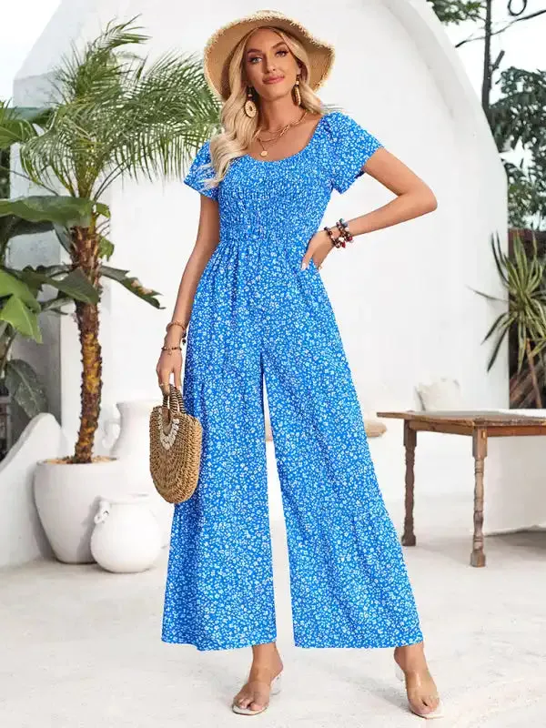 Women’s small floral print round neck jumpsuit