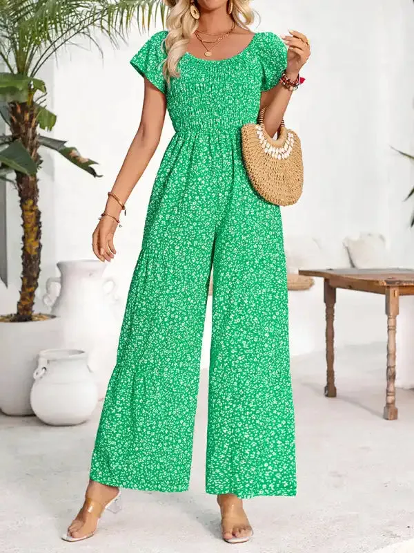 Women’s small floral print round neck jumpsuit