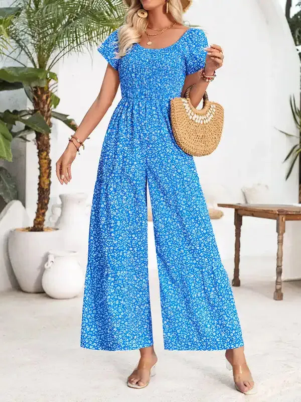 Women’s small floral print round neck jumpsuit