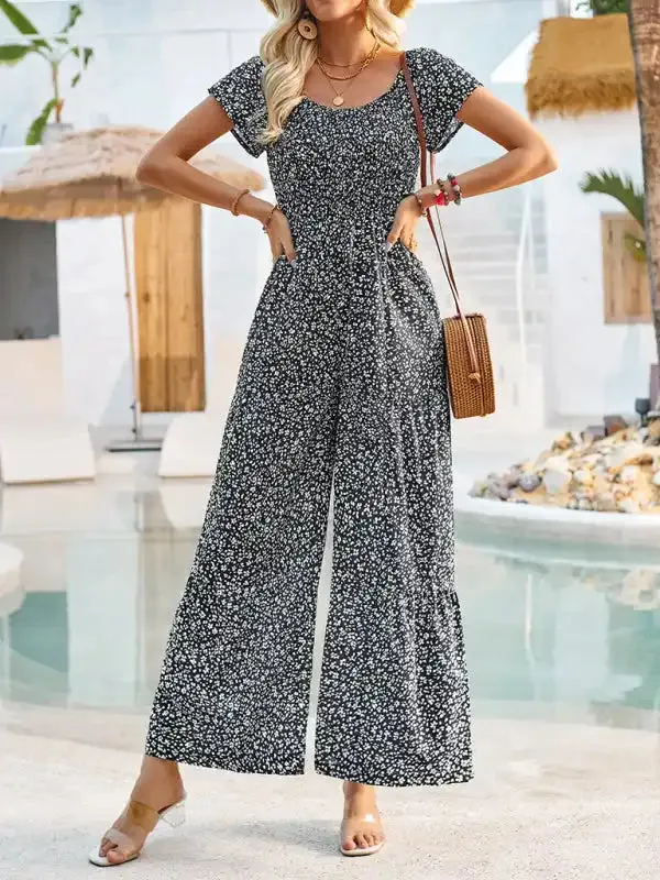 Women’s small floral print round neck jumpsuit