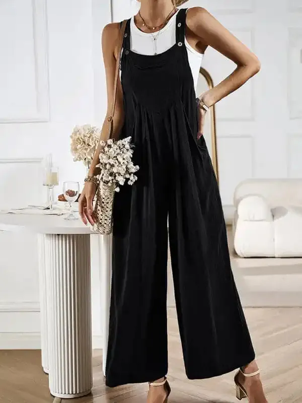 Women’s solid color casual all-match loose wide-leg jumpsuit