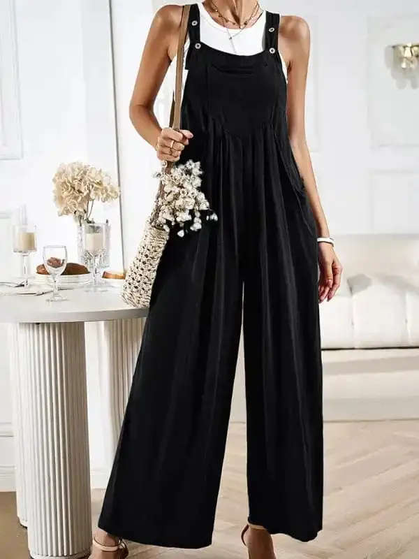 Women’s solid color casual all-match loose wide-leg jumpsuit