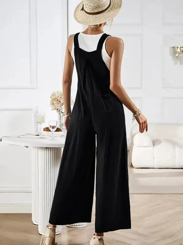 Women’s solid color casual all-match loose wide-leg jumpsuit