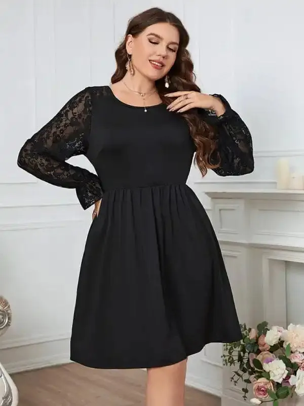 Women’s Solid Color Lace Elegant Plus Size Dress