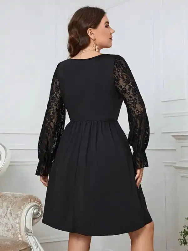 Women’s Solid Color Lace Elegant Plus Size Dress