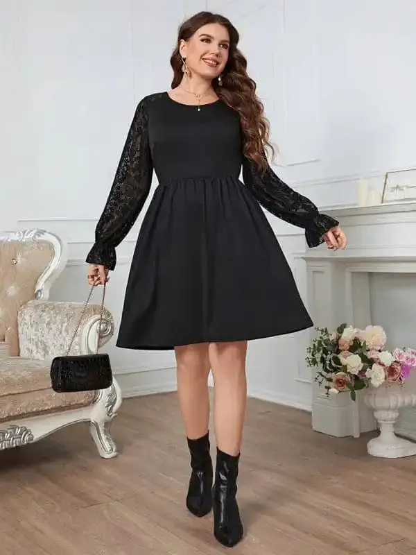 Women’s Solid Color Lace Elegant Plus Size Dress