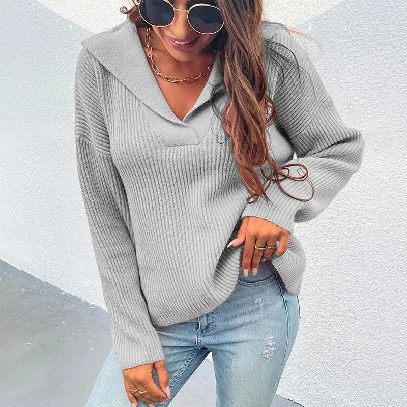 Women's suit collar padded pullover sweater