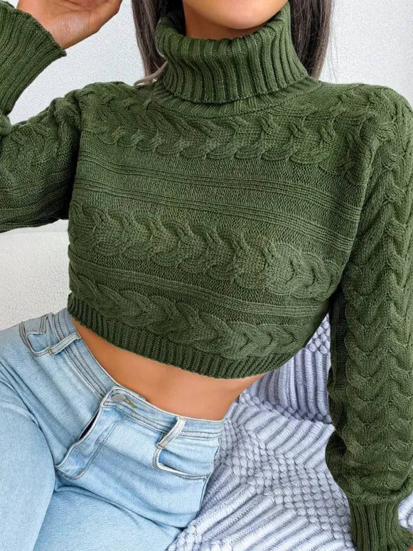 Women's Turtleneck Cable Knit Crop Sweater