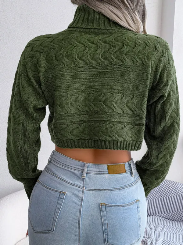 Women's Turtleneck Cable Knit Crop Sweater