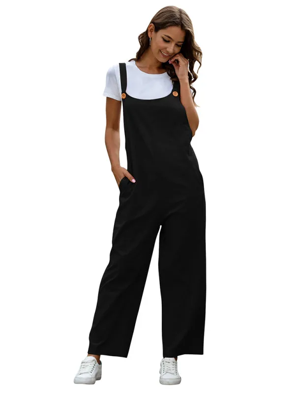 Women's Woven Retro Casual Long Overalls