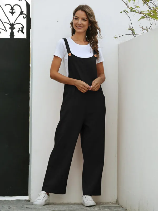 Women's Woven Retro Casual Long Overalls