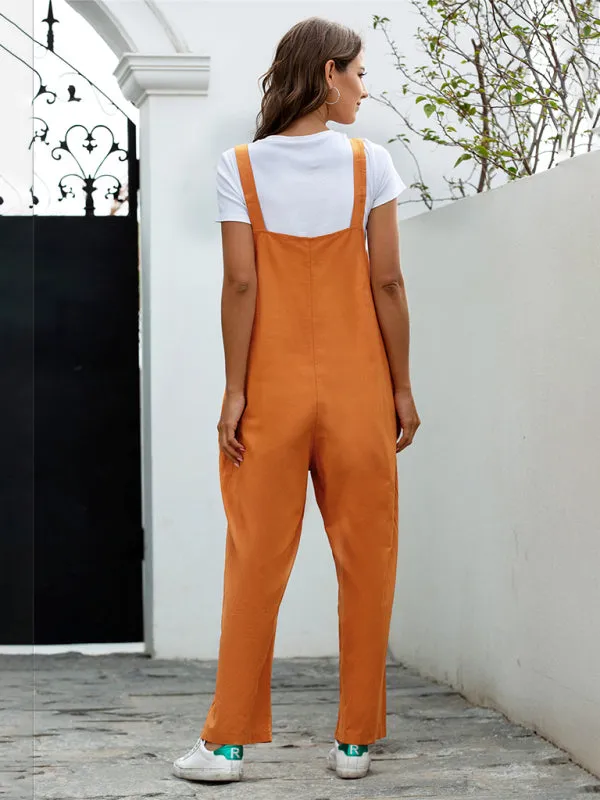 Women's Woven Retro Casual Long Overalls