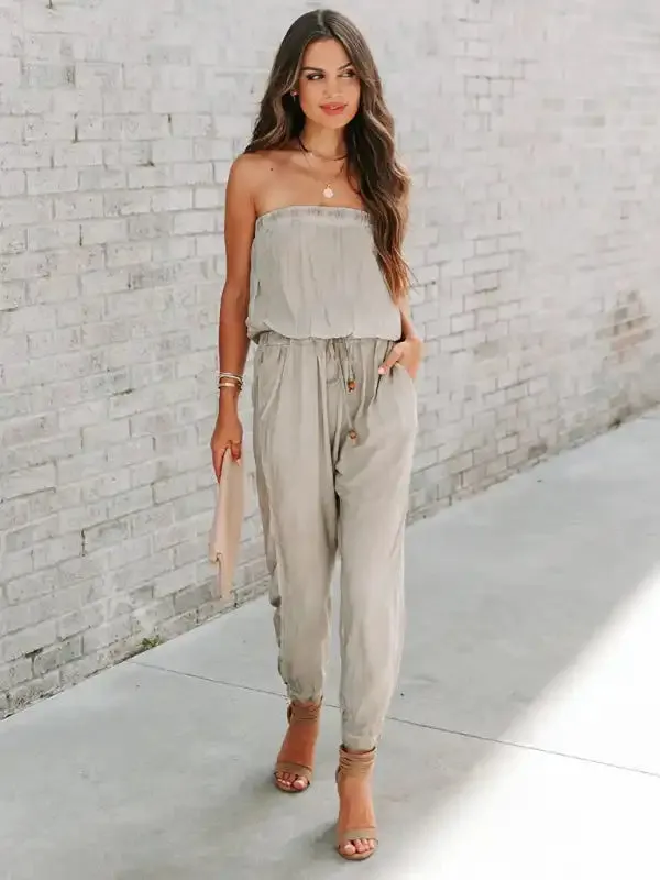 Women’s Wrapped Chest Washed Distressed Lace-Up Jumpsuit