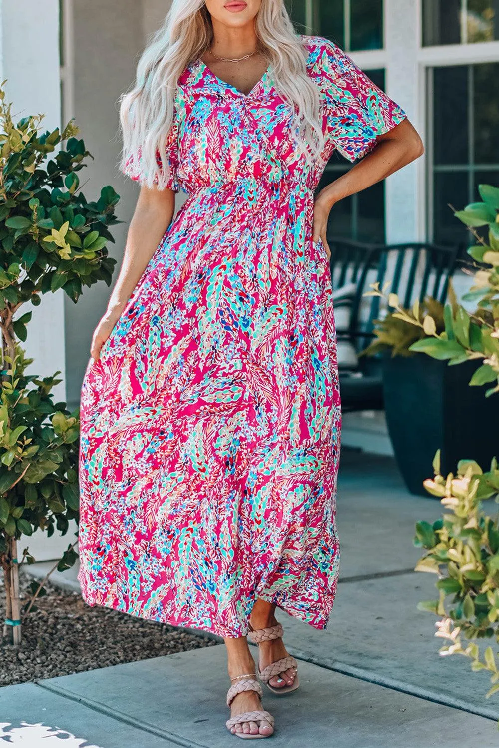 Wrap V Neck Floral Sundress Style Maxi Dress for Women