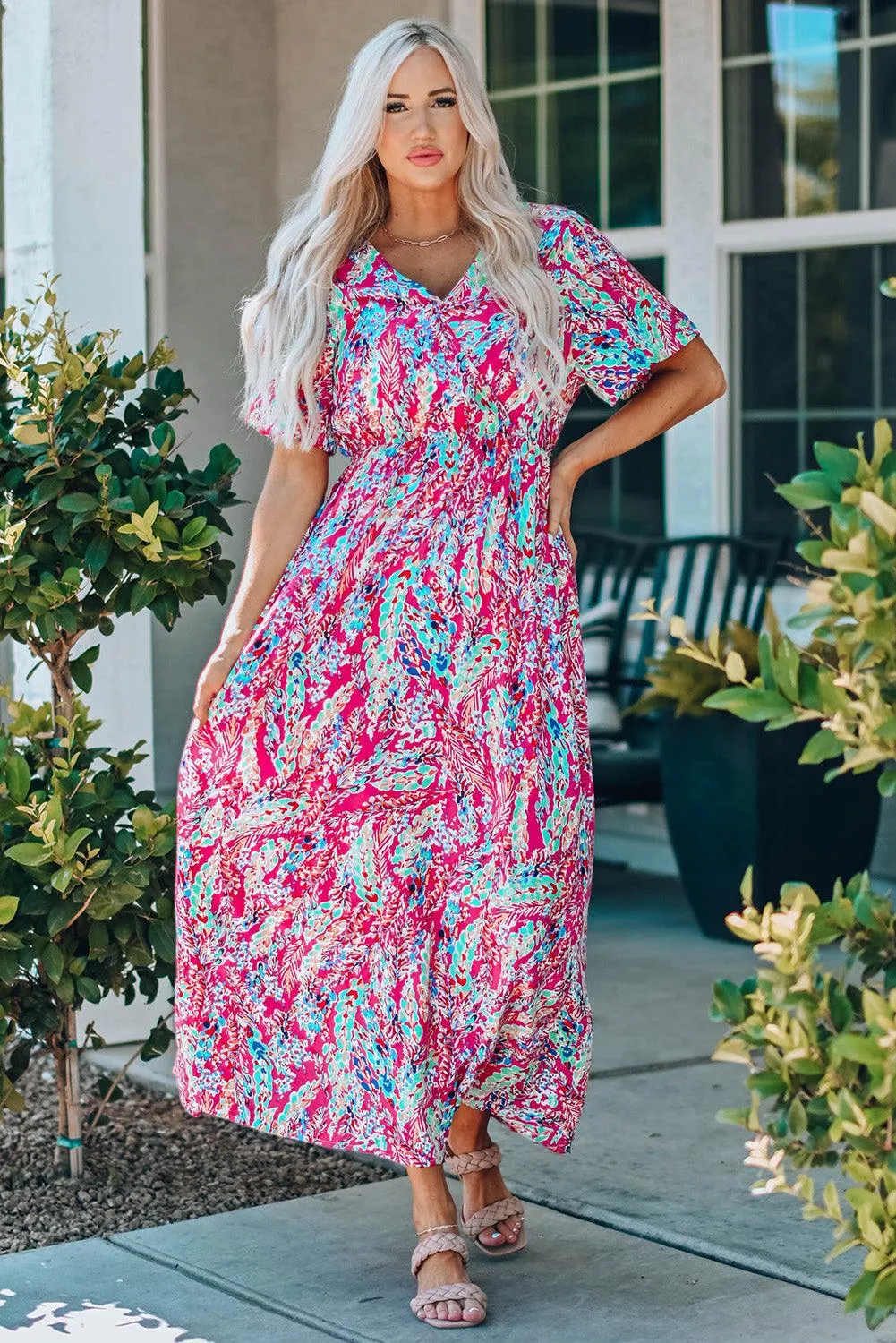 Wrap V Neck Floral Sundress Style Maxi Dress for Women